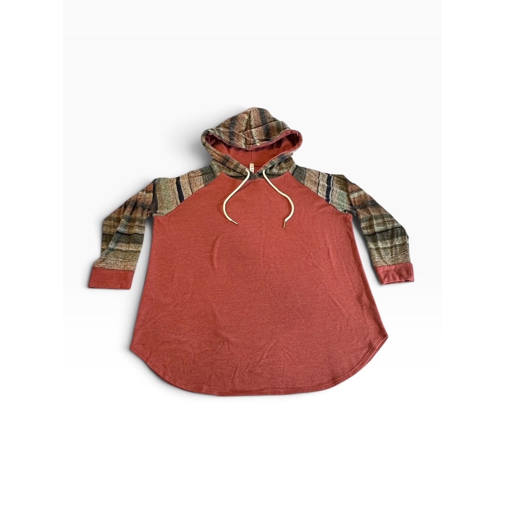 Emerald Raglan Hoodie Womens 2X Terracotta Striped Sleeve Lightweight Relaxed